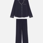 Pyjama boyfriend en jersey à manches longues Bleu marine Femme | Primark