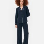 Pyjama boyfriend en jersey à manches longues Bleu marine Femme | Primark