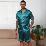 Générique Pyjama Satin Court Homme Ete, Ensembles de Pyjama à Manches Courtes Boutonné + Bas de Pyjamas, Vêtements de Nuit Fin Cut Confortable Vêtements de Détente Doux Loungewear Couleur Unie : Amazon.fr: