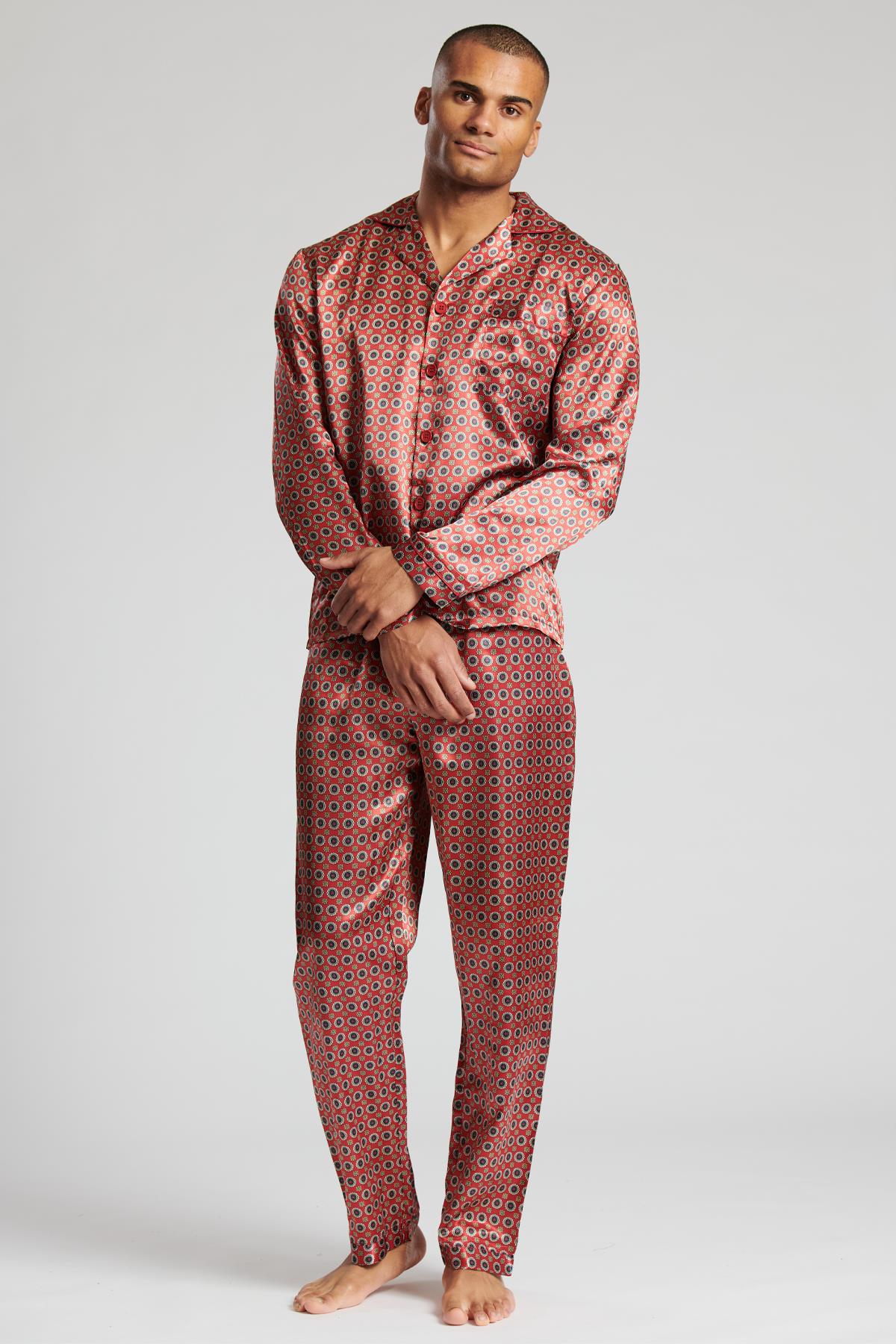 pyjama-satin-homme-210ibf-1.jpg Mens Satin Tailored Pyjamas Long Geo Traditional Button Pyjama PJs Nightwear | eBay – Image 1
