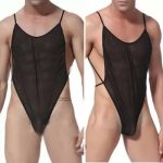 Pyjama sexy homme en spandex noir avec bandeau en maille transparente et dos ouv | eBay