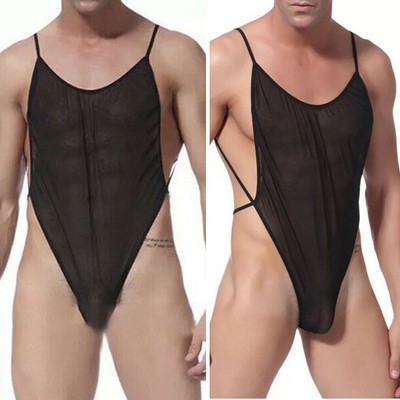 pyjama-sexy-homme-028hqv-1.jpg Pyjama sexy homme en spandex noir avec bandeau en maille transparente et dos ouv | eBay – Image 1