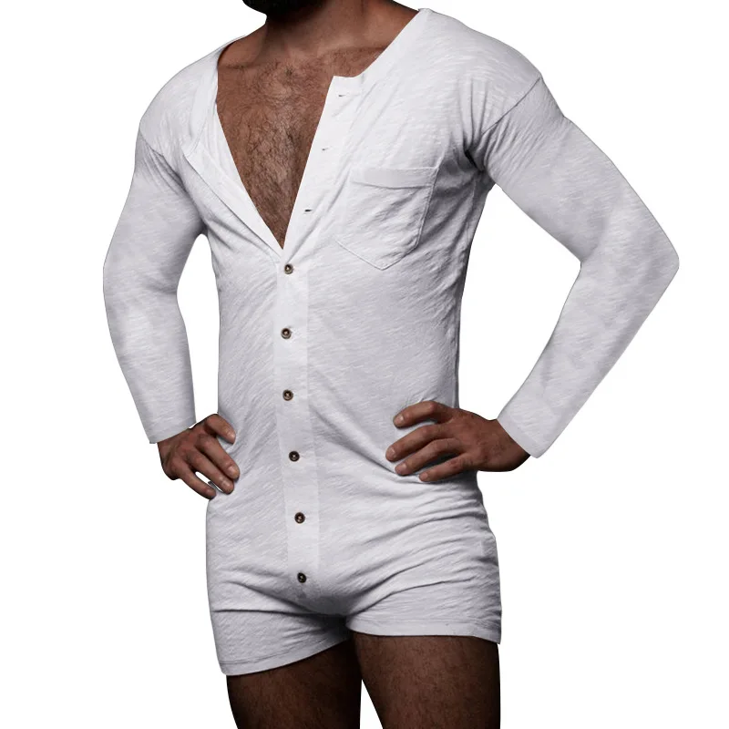 pyjama-sexy-homme-359snd.webp Pyjama sexy pour homme, combinaison, couleur unie, col rond, manches longues, t shirt et short, nouveau, une pièce, boutonné, vêtements de maison AliExpress 200574005 – Image 1