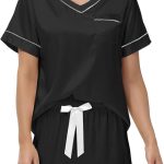 SCBFDI Ensemble Pyjama Femme Satin en Tissu Soyeux à Manches Courtes avec | Shirt et Short Taille Élastique Sleepwear Vêtement D'Intérieur Vetement Solde : Amazon.fr: Fashion