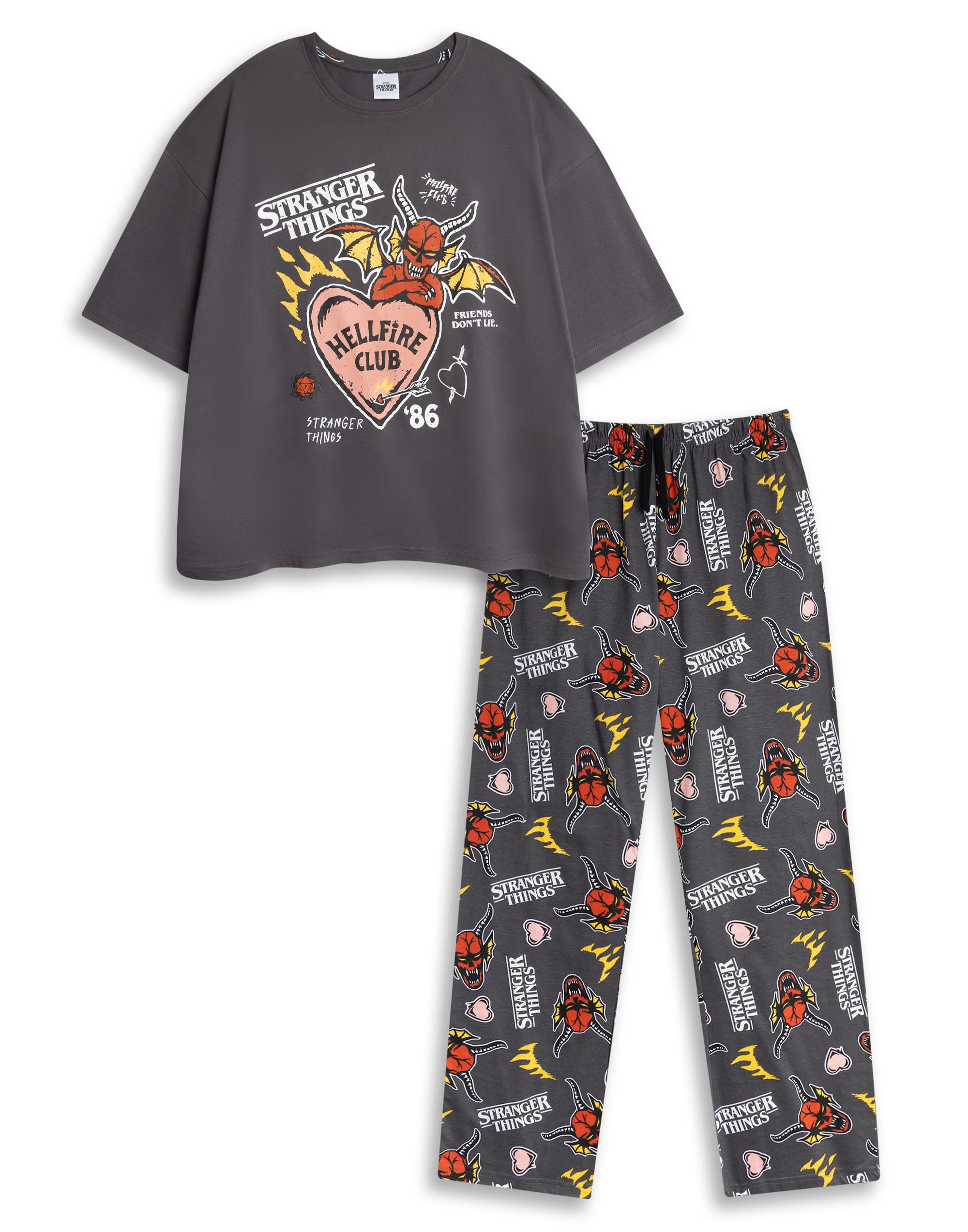 pyjama-stranger-things-310ieo-1.jpg Stranger Things Ensemble Pyjama Noir Manches Courtes et Jambes Longues pour Femme, Hellfire Club | T Shirt imprimé et Bas de Pyjama | Vêtements de Nuit pour Les Fans de la série : – Image 1
