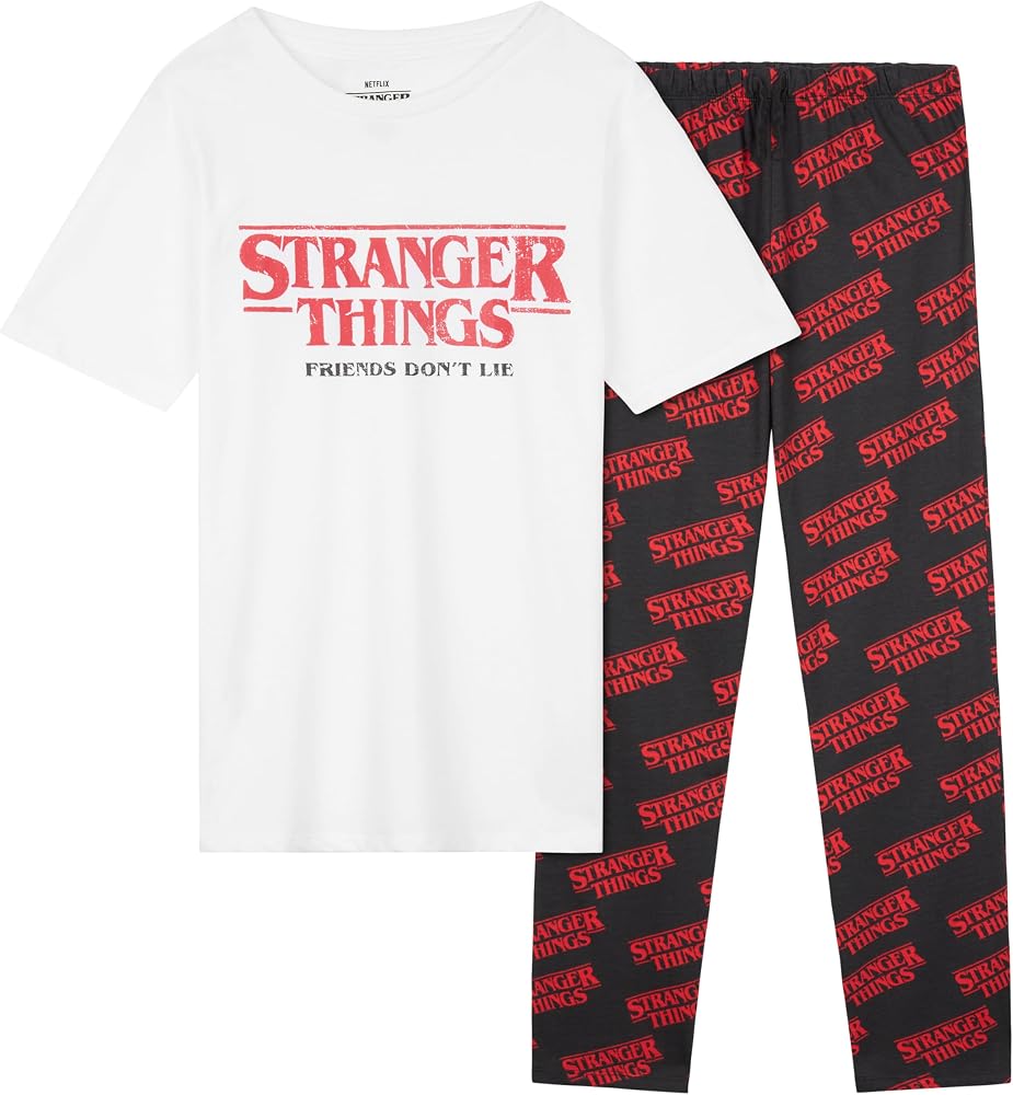 pyjama-stranger-things-959nxi-1.jpg Stranger Things Pyjama Fille et Ado, Ensemble T Shirt et Pantalon Long, Vêtement de Nuit Confortable, Idee Cadeau Fille (13 14 Ans, Blanc/Noir) : Amazon.fr: Mode – Image 1