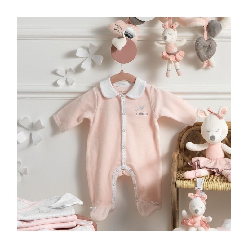 pyjama-velour-bebe-319xvb-1.jpg Pyjama velours Rose Lilibelle taille 3 mois – Image 1