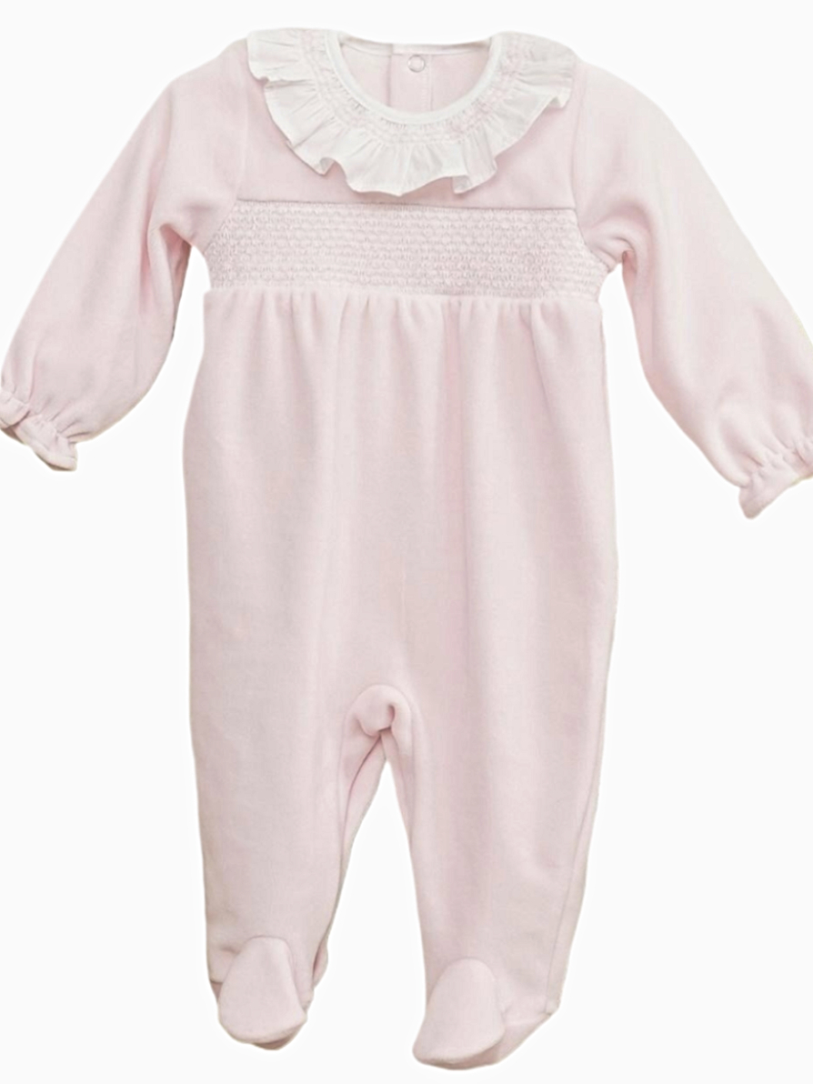 pyjama-velour-bebe-548vcu-1.jpg Pyjama bébé fille en velours à collerette plate Rose – Image 1