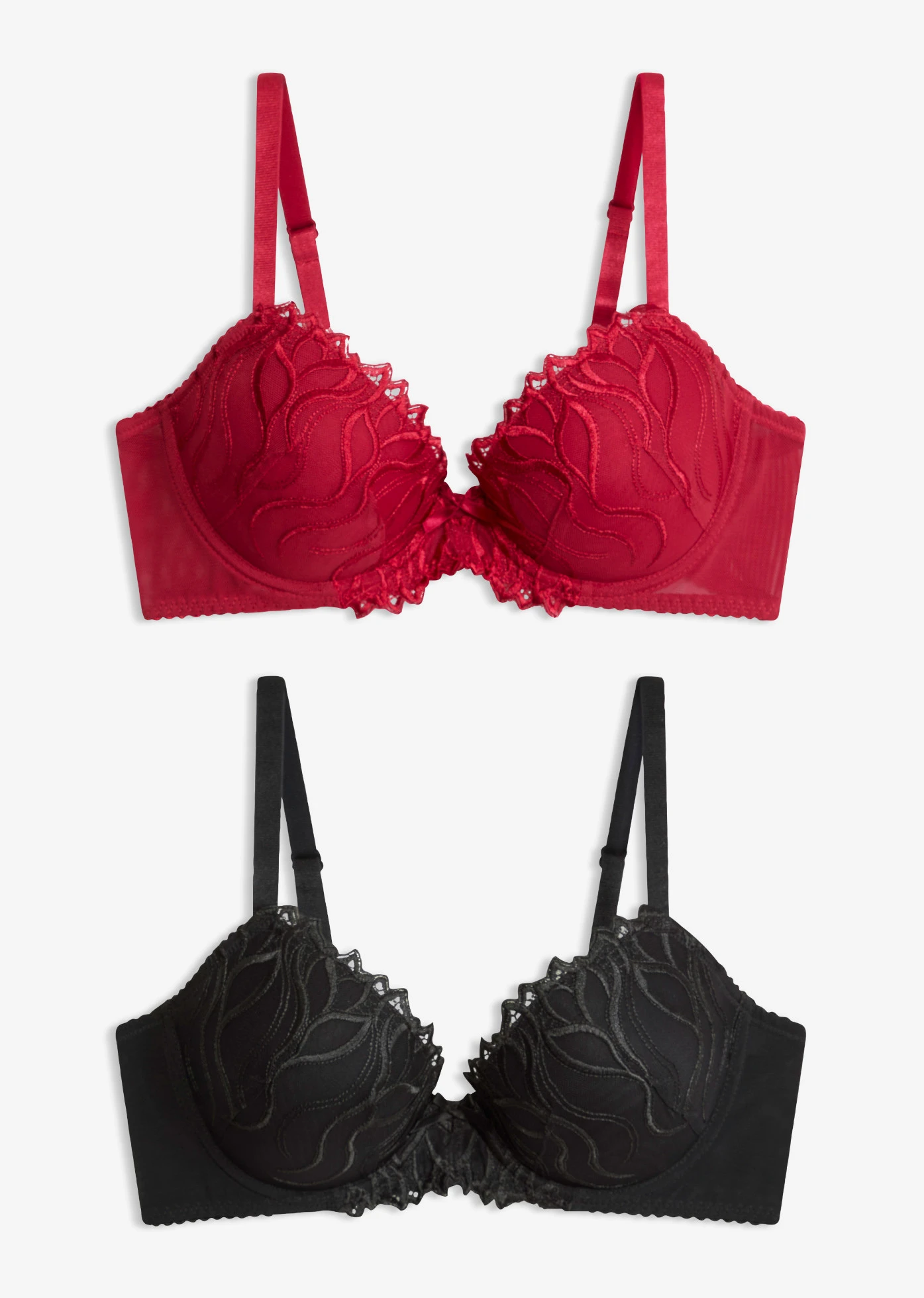 sous-vetement-rouge-gorge-357oma.webp Lot de 2 soutiens gorge à coques et broderies rouge foncé/noir • Prix 22,99 € • Boutique bonprix – Image 1